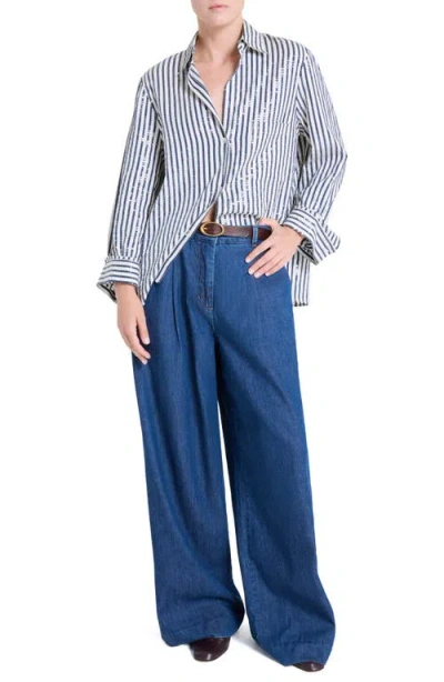 Twp Next Morning Sequin Stripe Button-up Shirt In Multi