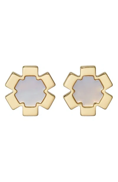 Tory Burch Forget Me Not Mother-of-pearl Stud Earrings In Gold