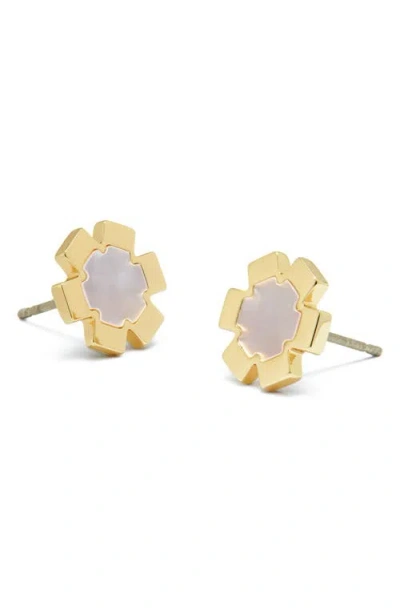 Tory Burch Forget Me Not Mother-of-pearl Stud Earrings In Gold