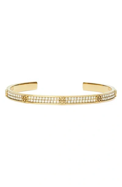 Tory Burch Icon Crystal Paved Cuff Bracelet In Gold