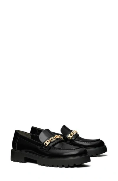 Tory Burch Gemini Embellished Lug Sole Loafer In Black