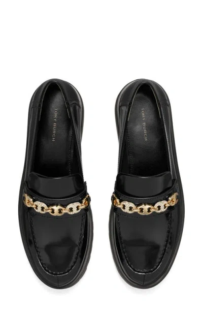 Tory Burch Gemini Embellished Lug Sole Loafer In Black