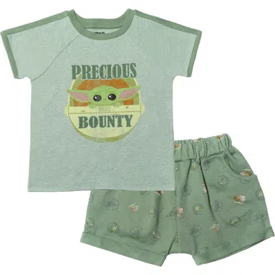 Star Wars The Mandalorian Baby Yoda T-shirt & French Terry Shorts Set In Green