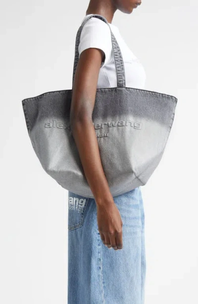 Alexander Wang Punch Dip Coated Denim Tote In Gray