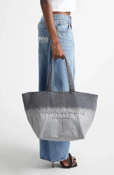 Alexander Wang Punch Dip Coated Denim Tote In Gray