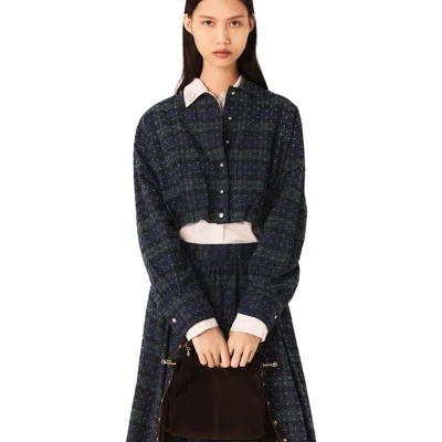 Maje Checked Rhinestone Cropped Shirt In Blue