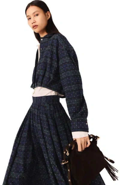 Maje Checked Rhinestone Cropped Shirt In Blue