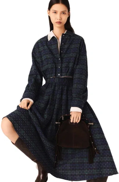 Maje Checked Rhinestone Cropped Shirt In Blue