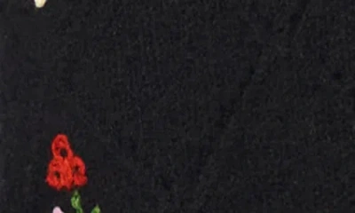 Cece Floral Embroidered Pointelle Stitch Cardigan In Black