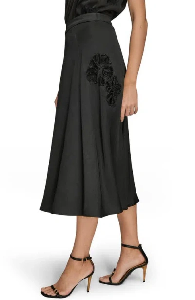 Donna Karan New York Sequin Floral A-line Midi Skirt In Black