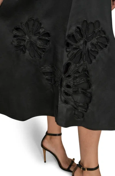 Donna Karan New York Sequin Floral A-line Midi Skirt In Black