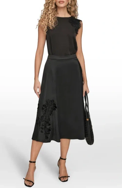Donna Karan New York Sequin Floral A-line Midi Skirt In Black
