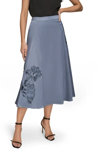 Donna Karan New York Sequin Floral A-line Midi Skirt In Blue