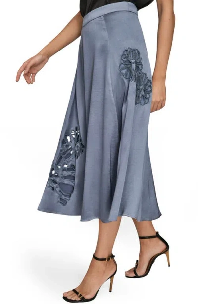 Donna Karan New York Sequin Floral A-line Midi Skirt In Blue