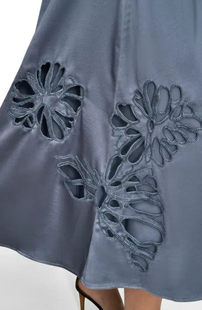 Donna Karan New York Sequin Floral A-line Midi Skirt In Blue