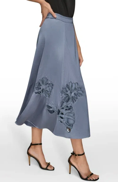 Donna Karan New York Sequin Floral A-line Midi Skirt In Blue