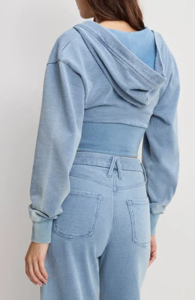 Good American Jeanius Crop Hoodie In Blue