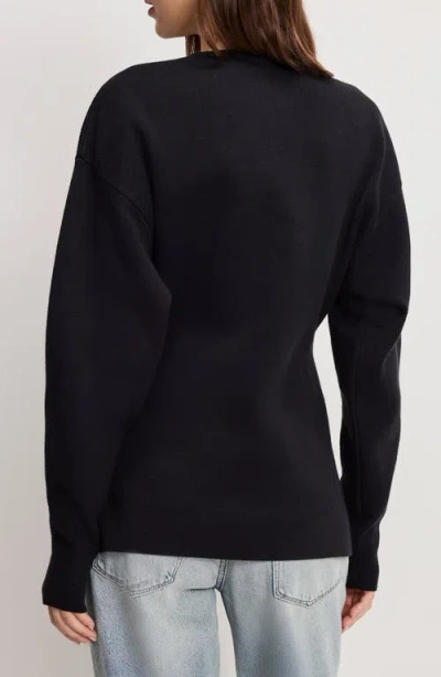 Good American Split Front Button Up Sweater In Black