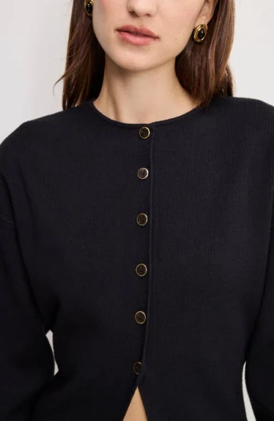 Good American Split Front Button Up Sweater In Black