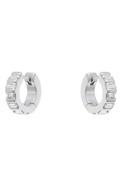 Reiss Liza Linear Crystal Huggie Hoop Earrings In Silver
