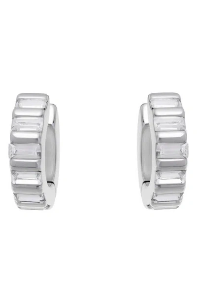 Reiss Liza Linear Crystal Huggie Hoop Earrings In Silver