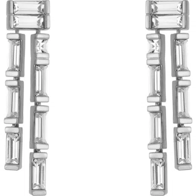 Reiss Livia Linear Crystal Drop Earrings In Silver