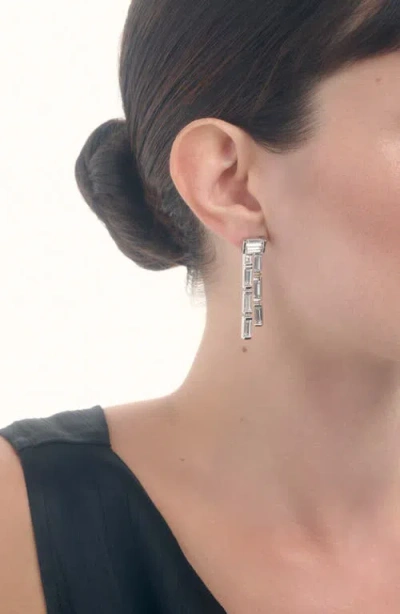 Reiss Livia Linear Crystal Drop Earrings In Silver