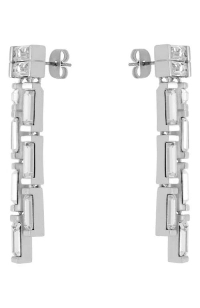 Reiss Livia Linear Crystal Drop Earrings In Silver