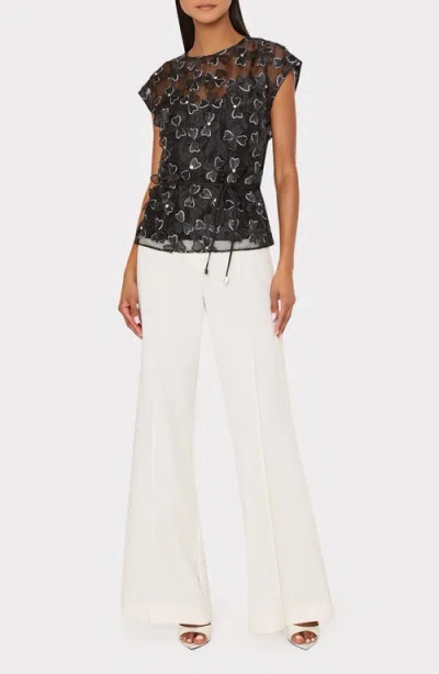 Milly Ryan Clover Bow Rhinestone Organza Top In Black