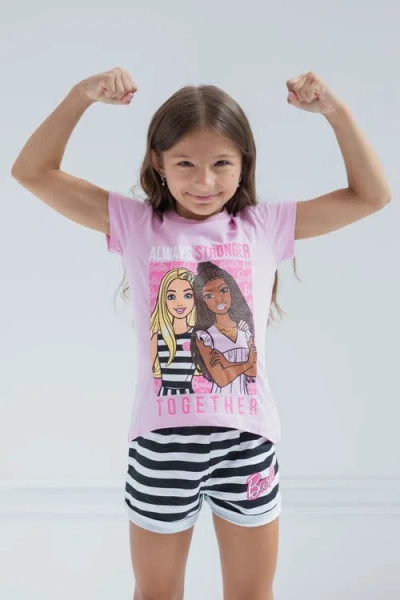 Barbie T-shirt & French Terry Shorts Set In Pink