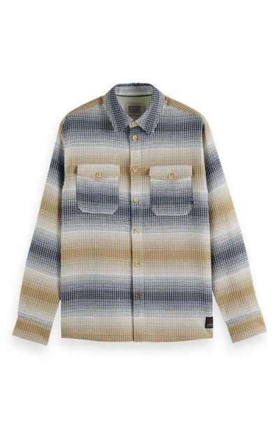 Scotch & Soda Stripe Woven Waffle Button-up Shirt In Neutral