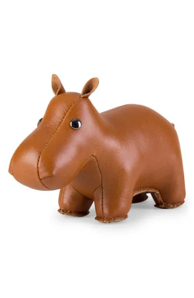 Zuny Hippo Faux Leather Paperweight In Brown