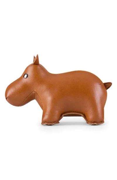 Zuny Hippo Faux Leather Paperweight In Brown