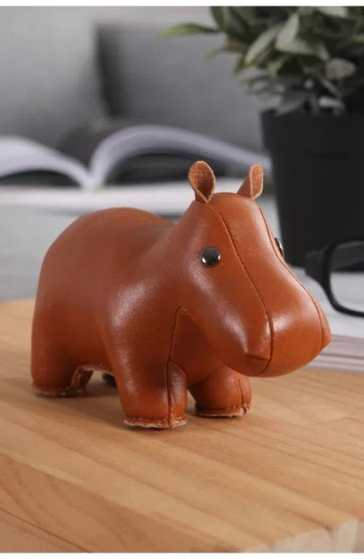 Zuny Hippo Faux Leather Paperweight In Brown