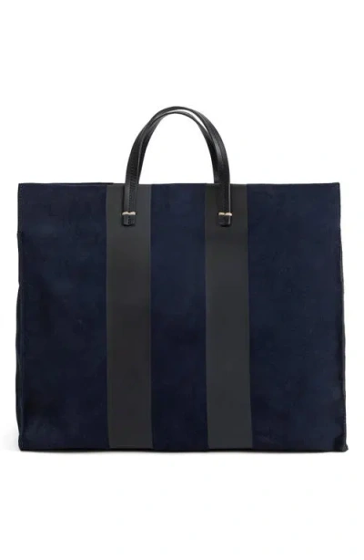 Clare V . Simple Racing Stripe Suede Tote In Blue