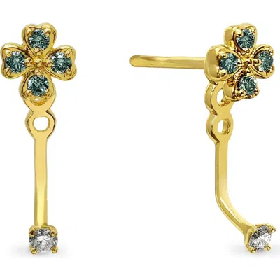 Pascal Lucky Clover Earring Jackets, Green Diamond Pavé In Gold