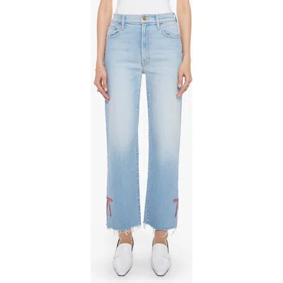 Mother The Ramblerslice Hover Fray Bow Ankle Wide Leg Jeans In Blue