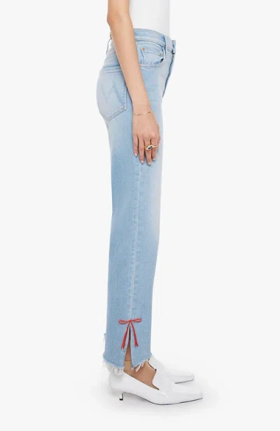 Mother The Ramblerslice Hover Fray Bow Ankle Wide Leg Jeans In Blue