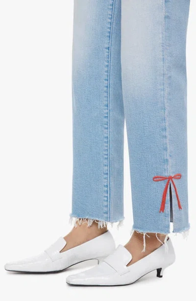 Mother The Ramblerslice Hover Fray Bow Ankle Wide Leg Jeans In Blue