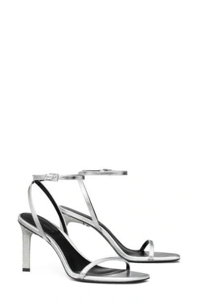 Tory Burch Ankle Strap Heeled Sandals In Silver
