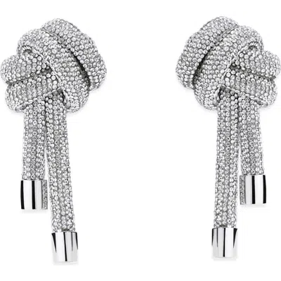 Area Crystal Knot Drop Earrings In Silver