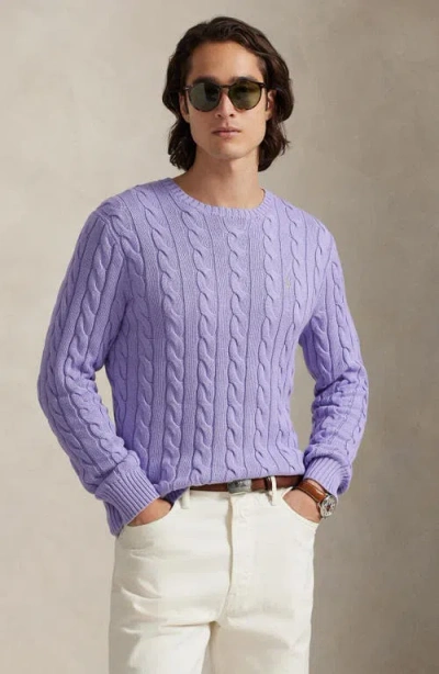 Polo Ralph Lauren Cable Knit Cotton Crewneck Sweater In Purple