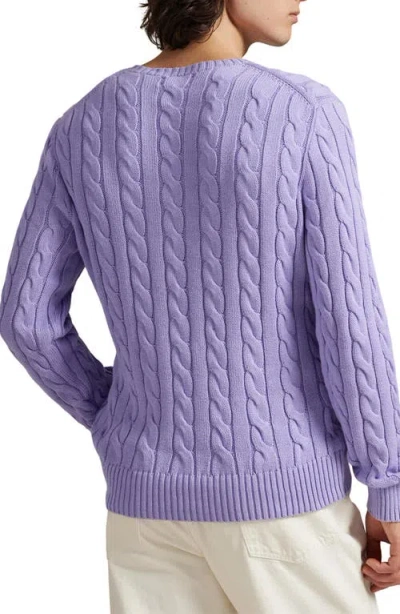 Polo Ralph Lauren Cable Knit Cotton Crewneck Sweater In Purple