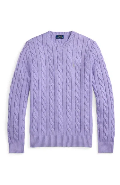 Polo Ralph Lauren Cable Knit Cotton Crewneck Sweater In Purple