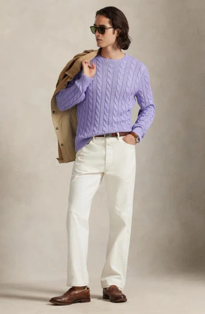 Polo Ralph Lauren Cable Knit Cotton Crewneck Sweater In Purple