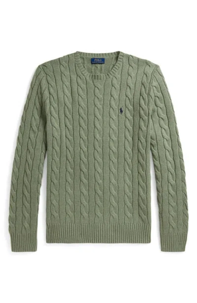 Polo Ralph Lauren Cable Knit Cotton Crewneck Sweater In Green