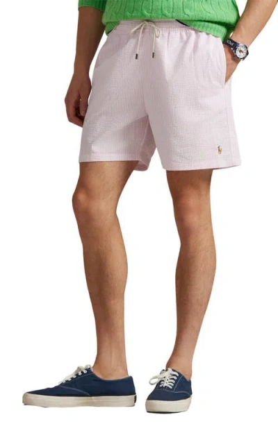 Polo Ralph Lauren Traveler Seersucker Swim Trunks In Pink