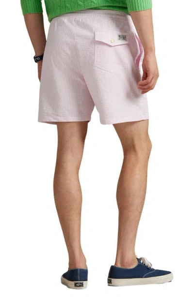 Polo Ralph Lauren Traveler Seersucker Swim Trunks In Pink
