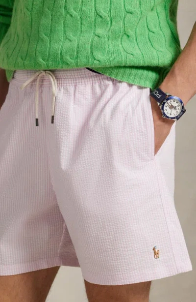 Polo Ralph Lauren Traveler Seersucker Swim Trunks In Pink