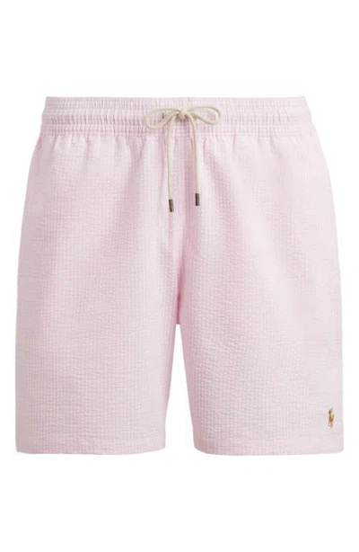 Polo Ralph Lauren Traveler Seersucker Swim Trunks In Pink